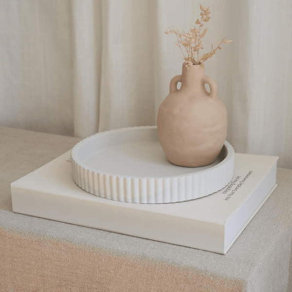 Decorative Concrete Tray & Book Decor Set - Scalloped Tray & Linen Box Enhance Your Coffee Table or Bookshelf Decor - AlifdukanAlifdukan types here :)