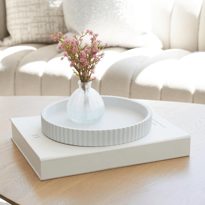 Decorative Concrete Tray & Book Decor Set - Scalloped Tray & Linen Box Enhance Your Coffee Table or Bookshelf Decor - AlifdukanAlifdukan types here :)