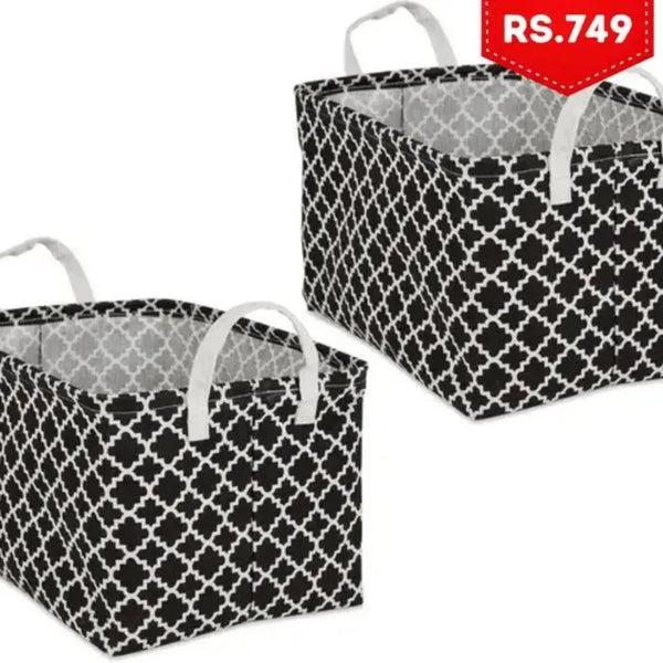 DII Laundry Storage Collection, PE Coated Collapsible Bin with Handles, Black Lattice, Extra - Large Set, 12.5x17.5x10.5" - AlifdukanAlifdukan types here :)