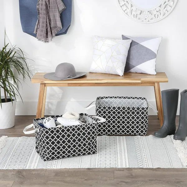 DII Laundry Storage Collection, PE Coated Collapsible Bin with Handles, Black Lattice, Extra - Large Set, 12.5x17.5x10.5" - AlifdukanAlifdukan types here :)