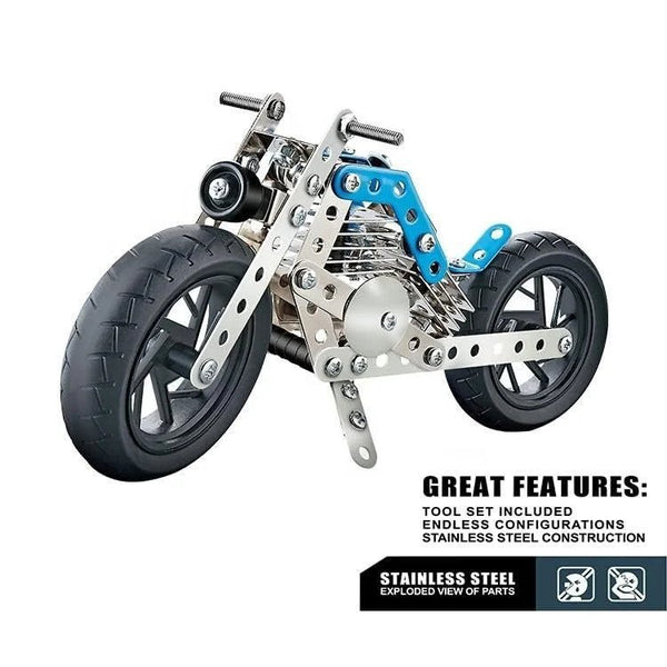 Diy Stem Building Educational Kit Toys 140 Pcs Metal Assembled 3d Model Simulation Motorcycle - AlifdukanAlifdukan types here :)
