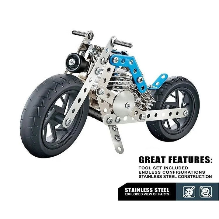 Diy Stem Building Educational Kit Toys 140 Pcs Metal Assembled 3d Model Simulation Motorcycle - AlifdukanAlifdukan types here :)