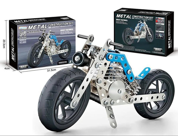 Diy Stem Building Educational Kit Toys 140 Pcs Metal Assembled 3d Model Simulation Motorcycle - AlifdukanAlifdukan types here :)