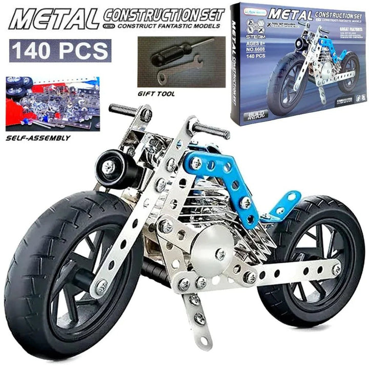 Diy Stem Building Educational Kit Toys 140 Pcs Metal Assembled 3d Model Simulation Motorcycle - AlifdukanAlifdukan types here :)
