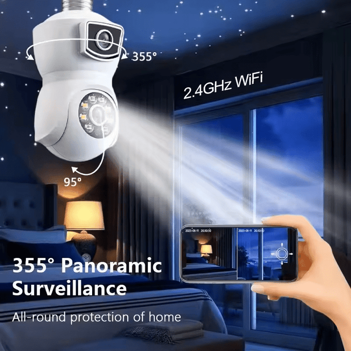 E27 Bulb WiFi Camera PTZ Dual - lens Anti - theft Motion Detection IR Night Vision Rotate iP cam - AlifdukanAlifdukan types here :)