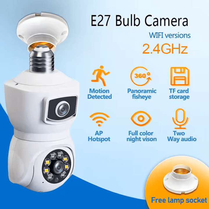 E27 Bulb WiFi Camera PTZ Dual - lens Anti - theft Motion Detection IR Night Vision Rotate iP cam - AlifdukanAlifdukan types here :)