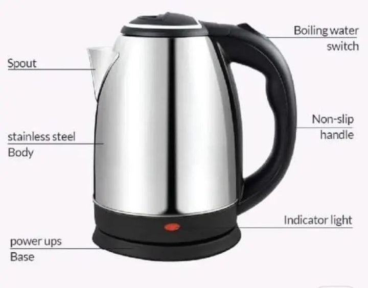 Electric Kettle Stainless Steel Body With 2.0 Liter Capacity, Automatic Turn Off Technology Electric Cattle Premium Quality & Polished Body Kettle - AlifdukanAlifdukan types here :)