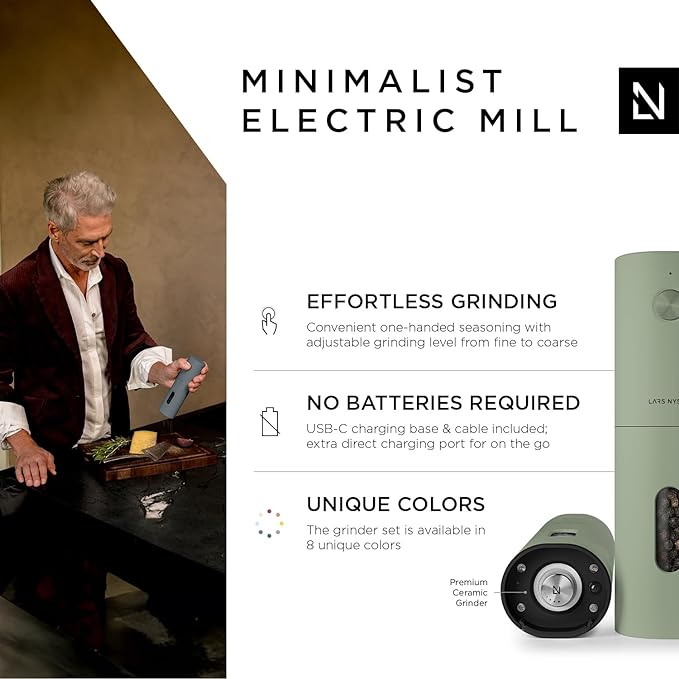 Electric Salt and Pepper Grinder Set I Automatic Salt and Pepper Mills with Adjustable Ceramic Grinder I USB Rechargeable Electric Spice Grinder Set (Sage) - AlifdukanAlifdukan types here :)