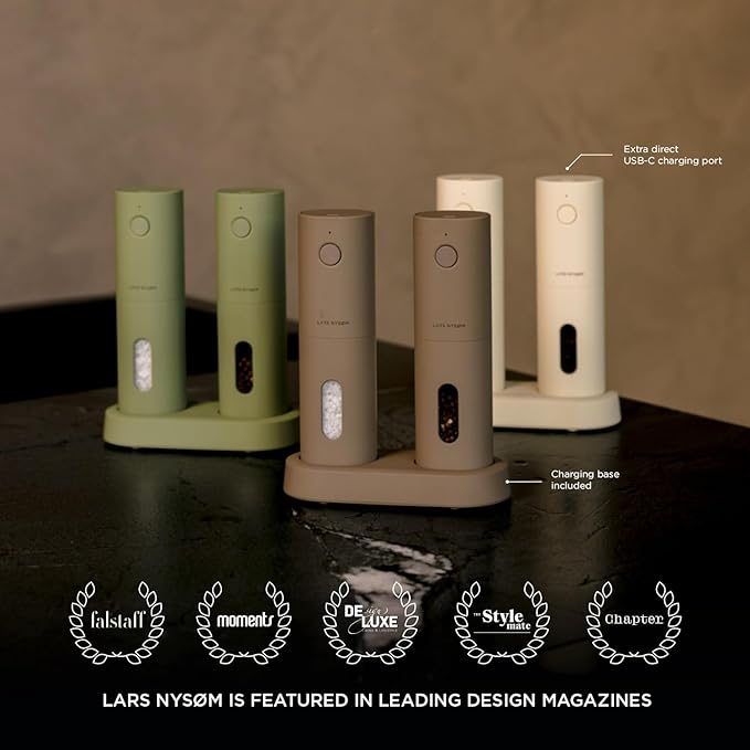 Electric Salt and Pepper Grinder Set I Automatic Salt and Pepper Mills with Adjustable Ceramic Grinder I USB Rechargeable Electric Spice Grinder Set (Sage) - AlifdukanAlifdukan types here :)