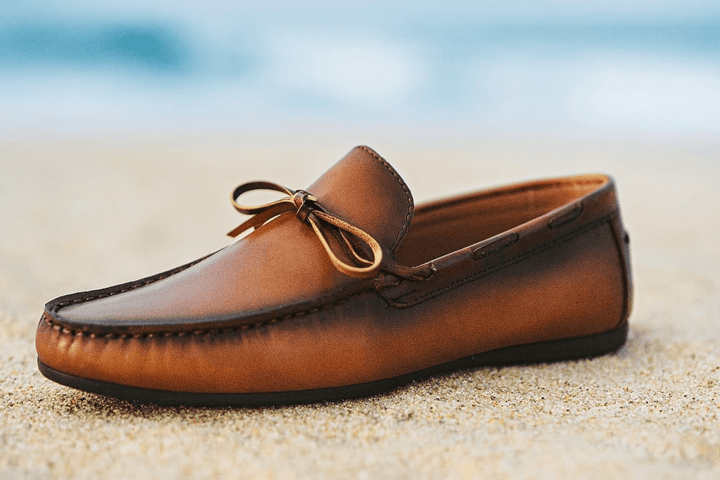 "Elegant Brown Leather Loafers with Bow Detail – Casual Sophistication" - Alifdukanstylebyalif types here :)