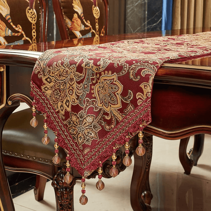 Embroidery Jacquard Fabric with Multi - Tassels table runners for Dining Room Dresser - AlifdukanAlifdukan types here :)