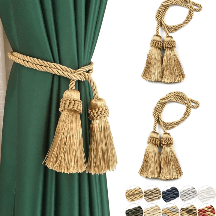 Fenghuangwu Curtain Tiebacks Handmade Decorative Curtain Holdbacks Rope with Tassel (Gold, 2P) - AlifdukanAlifdukan types here :)