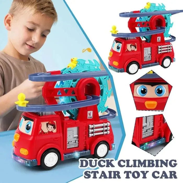 Fire Rail Car with Duck Slide Track climbing toy with lights/music, baby electric duck stair climbing toy set, duck stair slide toy for Boy and Girls - AlifdukanToys Arena types here :)