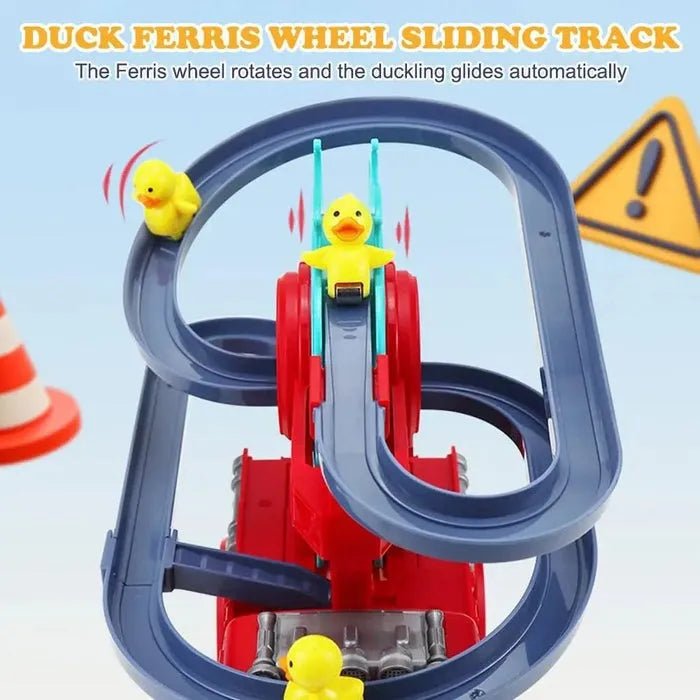 Fire Rail Car with Duck Slide Track climbing toy with lights/music, baby electric duck stair climbing toy set, duck stair slide toy for Boy and Girls - AlifdukanToys Arena types here :)