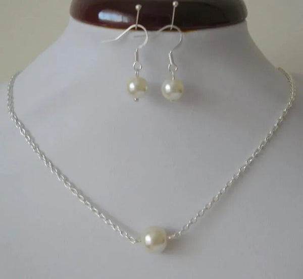 Floating Single Pearl Jewelry Set - Pearl Jewelry Set Necklace Bracelet Earrings - AlifdukanAlifdukan types here :)