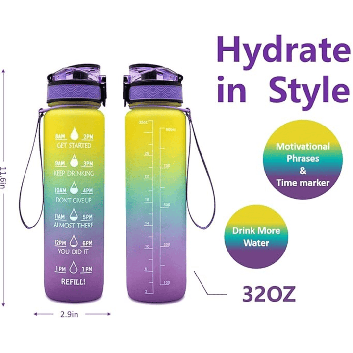 Giotto 32oz Leakproof BPA Free Drinking Water Bottle with Time Marker and Straw to Ensure You Drink Enough Water Throughout the Day for Fitness Enthusiasts and Outdoors - AlifdukanAlifdukan types here :)
