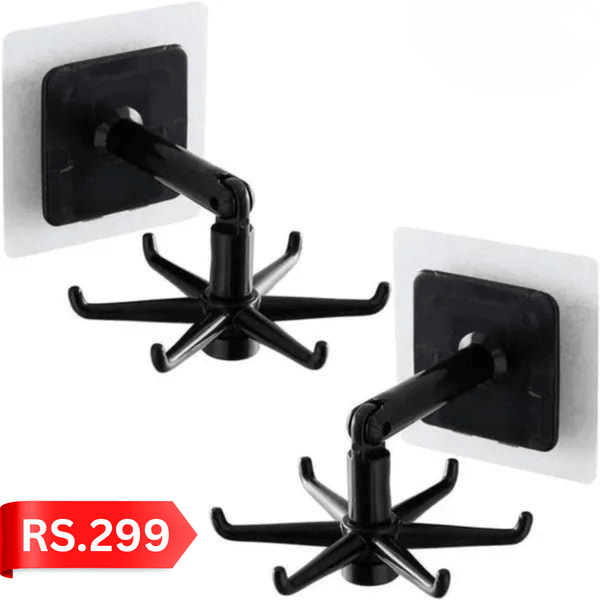 Goeielewe Kitchen Utensil Holder Hooks Heavy Duty, Plastic Self - Adhesive Hooks 360 ° Rotatable Folding Wall Hangers Racks with 6 Hooks for Kitchen, Bathroom, Office (Black) - AlifdukanAlifdukan types here :)