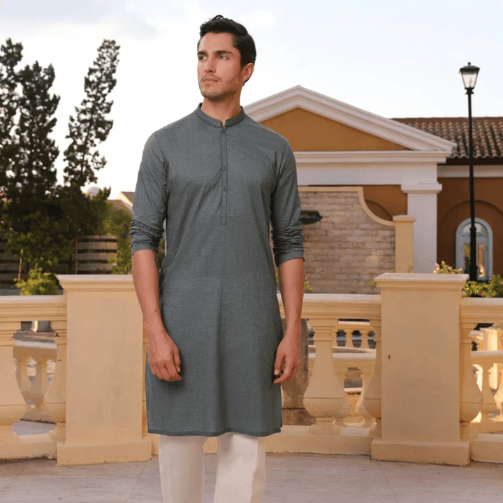 GREEN COTTON SEMI - FORMAL KURTA - AlifdukanAlifdukan types here :)