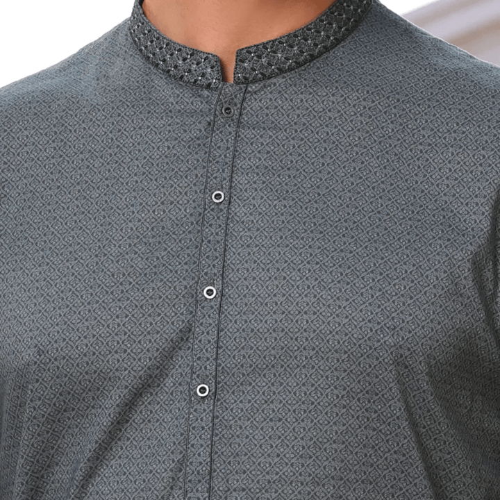 GREEN COTTON SEMI - FORMAL KURTA - AlifdukanAlifdukan types here :)