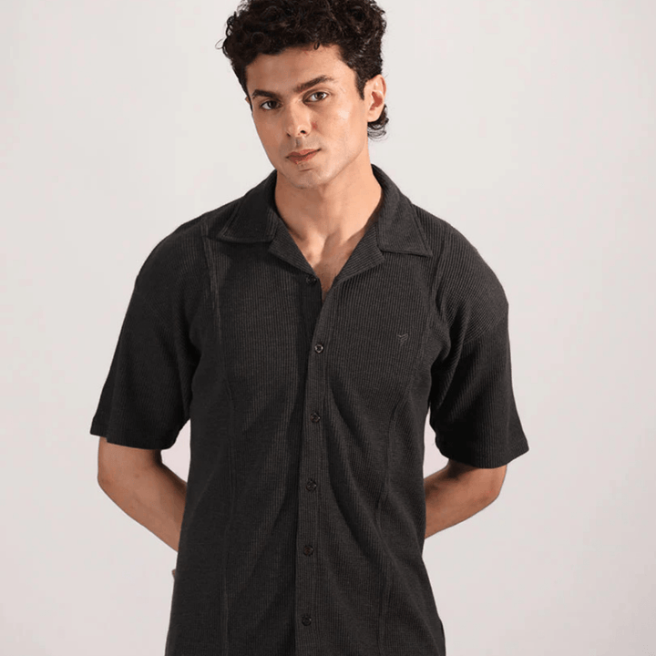 Grey Paneled Cuban Shirt - AlifdukanAlifdukan types here :)