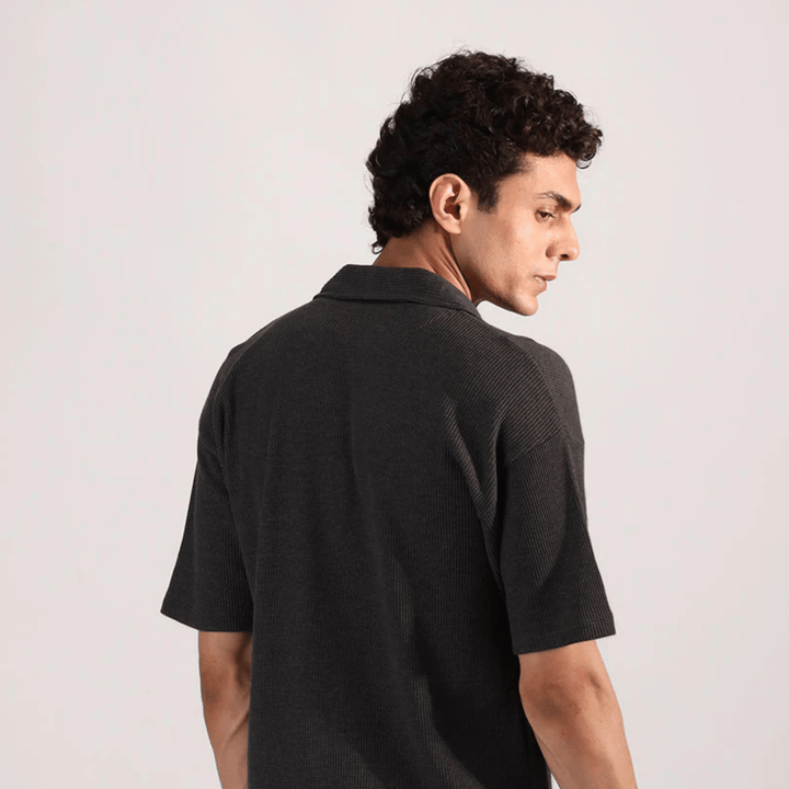 Grey Paneled Cuban Shirt - AlifdukanAlifdukan types here :)