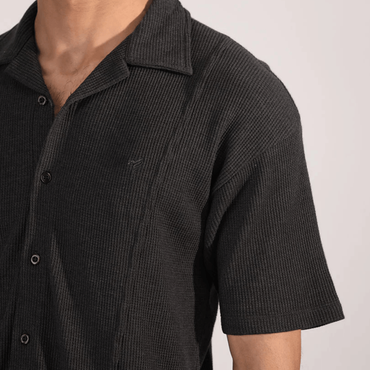 Grey Paneled Cuban Shirt - AlifdukanAlifdukan types here :)