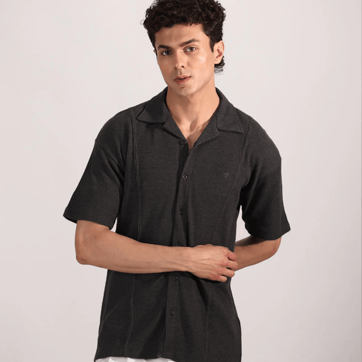 Grey Paneled Cuban Shirt - AlifdukanAlifdukan types here :)