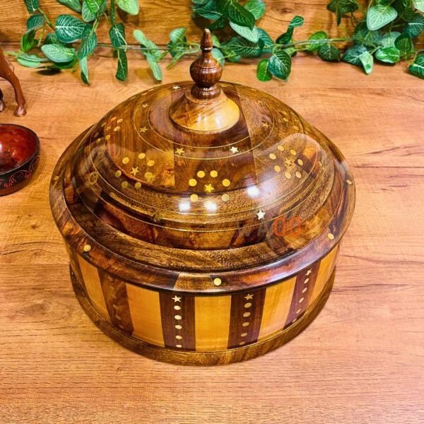 Hand - Made Wooden Hotpot With Brass & Carving Work - AlifdukanAlifdukan types here :)