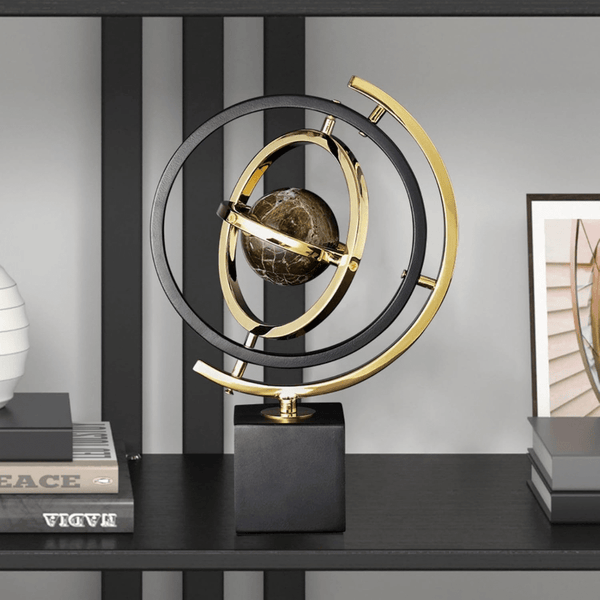 homary Modern Sculpture Decor Abstract Art Decoration Metal Globe Ornament Living Room Decor with Rectangle Stand Black & Gold - AlifdukanAlifdukan types here :)