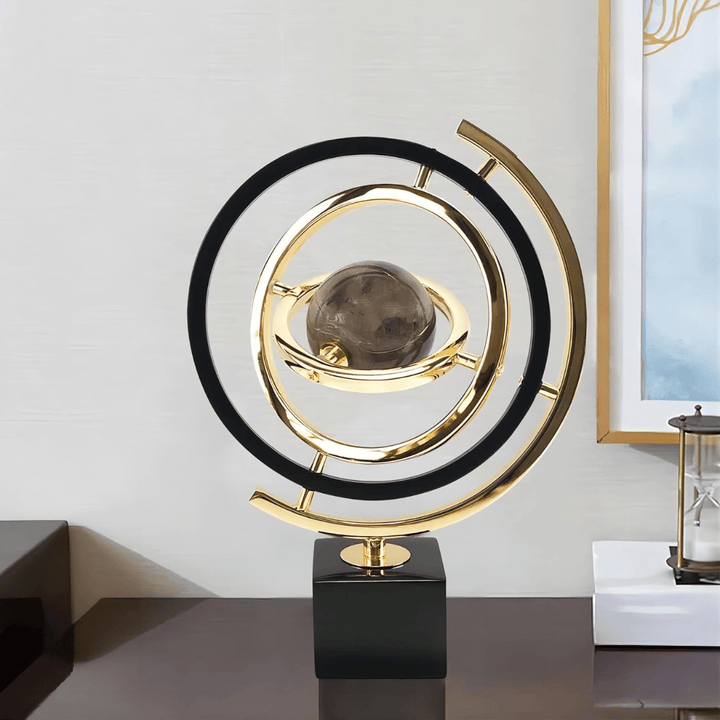 homary Modern Sculpture Decor Abstract Art Decoration Metal Globe Ornament Living Room Decor with Rectangle Stand Black & Gold - AlifdukanAlifdukan types here :)