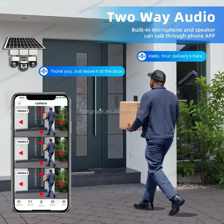 Hongnaer 6MP 3 Video 3 Lens Wireless Solar Panel Powered CCTV PTZ Camera V380 Pro Outdoor 4G Sim Card Solar Security Camera - AlifdukanAlifdukan types here :)