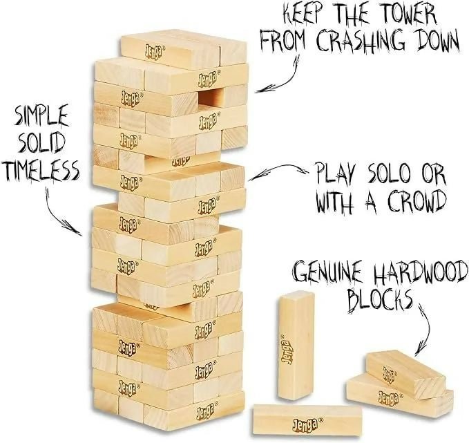 Jenga Classic Game – The Ultimate Stacking, Balancing, and Crashing Wooden Block Game for Kids, Families, and Adults - AlifdukanToys Arena types here :)