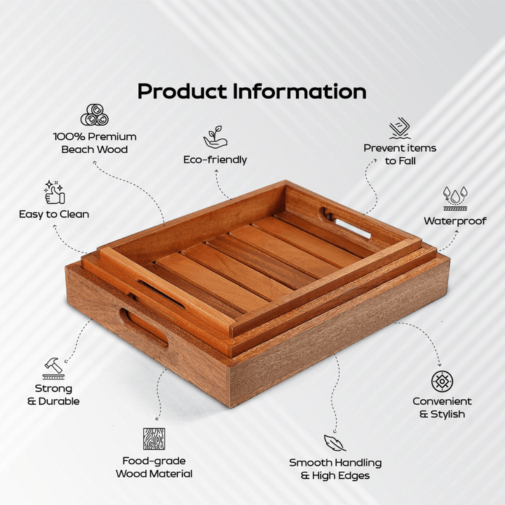 Large Wooden Serving Tray with Handles, Serving Board, Cheese Platter | Wooden Catchall Tray | Rectangle Acacia Wood Tea Tray set of 3 - AlifdukanUsama ielahi types here :)