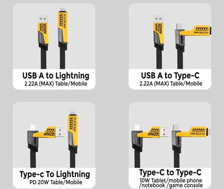 Mecha K - 87 4 In 1 Multi Usb Pd Charging Cable 27W & 65W (Type - C To C, C To Lightning, Usb To C, Usb To Lightning) - AlifdukanAlifdukan types here :)