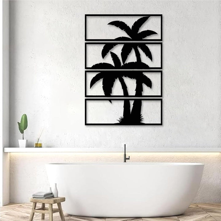 Metal Palm Tree Wall Decor, Metal Palm Tree Decor 4 Panels, Metal Palm Tree Outdoor Decor, Metal Tree Wall Art, Palm Tree Metal Wall Decor, Living Room Wall Art, Holiday Gift 16x28 inches ( - AlifdukanAlifdukan types here :)