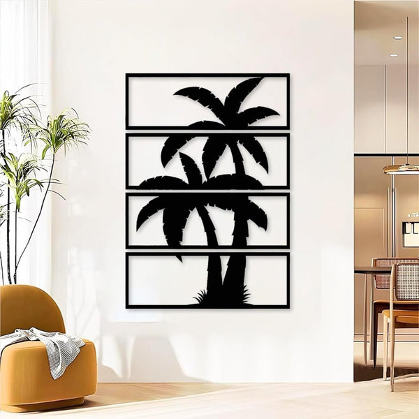 Metal Palm Tree Wall Decor, Metal Palm Tree Decor 4 Panels, Metal Palm Tree Outdoor Decor, Metal Tree Wall Art, Palm Tree Metal Wall Decor, Living Room Wall Art, Holiday Gift 16x28 inches ( - AlifdukanAlifdukan types here :)