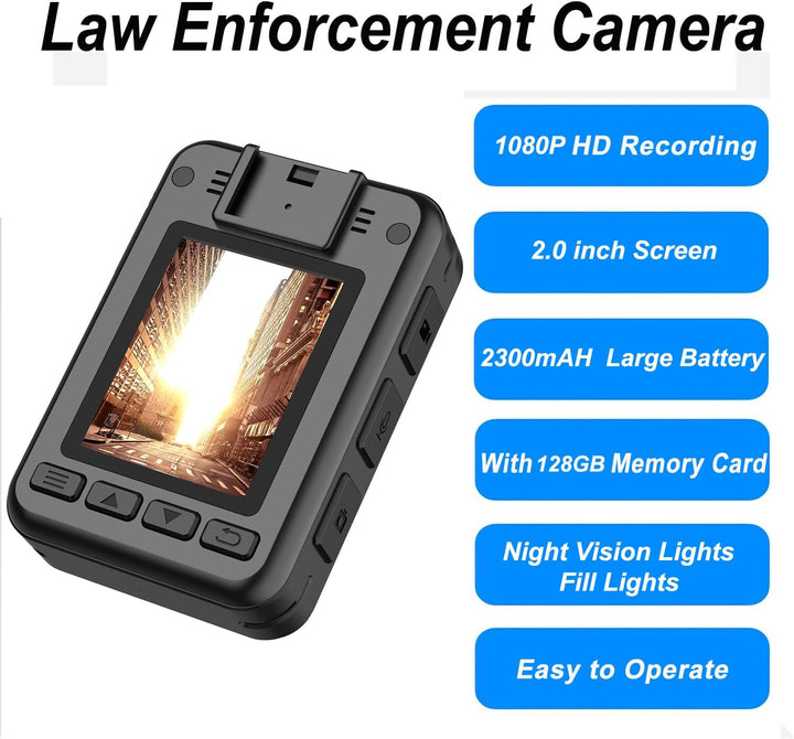 Mini Body Camera Video Recorder, Waterproof Wearable Video Recorder with Night Vision, HD1080P,9 - 10 HR Battery Life, 2.0 inch Screen, for Law Enforcement，Security Guard， - AlifdukanAlifdukan types here :)