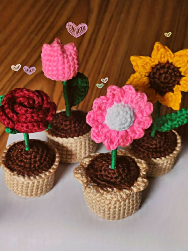 Mini Crochet Flower Pot - Handmade Gift & Room Decor - AlifdukanCrochet By Tashu types here :)