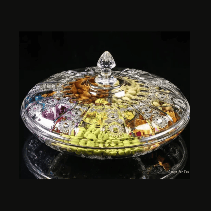 Modern Creative Crystal Dried Fruit Tray Grid with Cover, Transparent Dried Fruit Box, Acrylic Plate Fruit Basin Dry Candy Dish - AlifdukanAlifdukan types here :)
