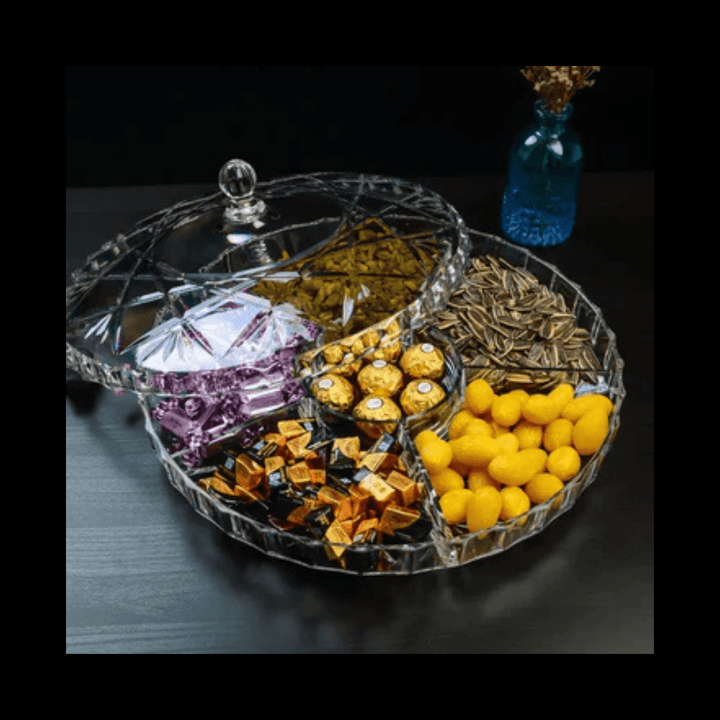 Modern Creative Crystal Dried Fruit Tray Grid with Cover, Transparent Dried Fruit Box, Acrylic Plate Fruit Basin Dry Candy Dish - AlifdukanAlifdukan types here :)