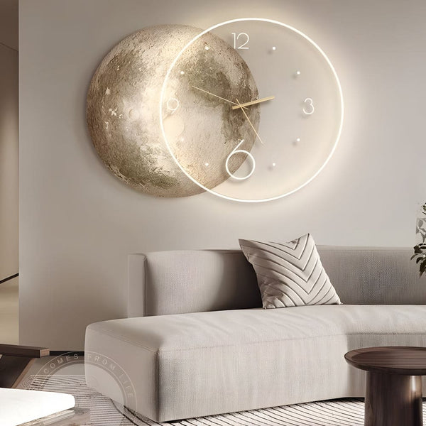 Moon Lunar Wall Clock USB Remote Control Power Bank LED Wall Painting Lamp, 2 Sizes, Black/Glod - AlifdukanMini Supplier types here :)