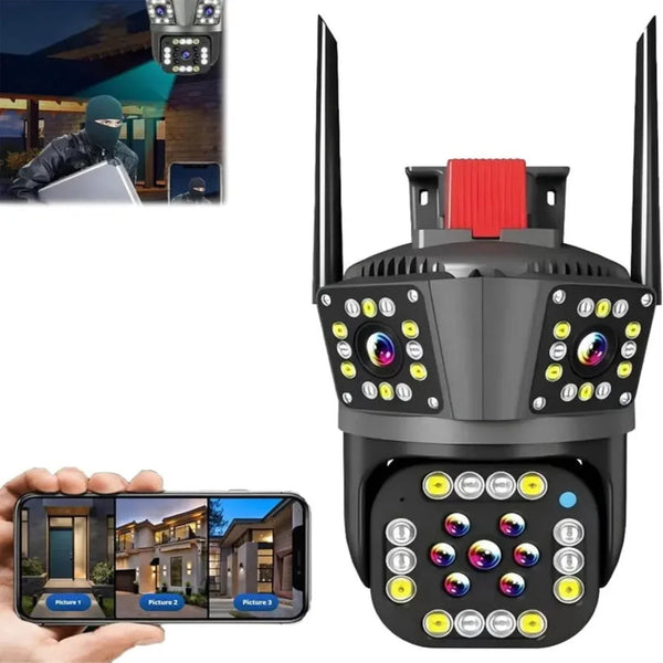 Outdoor Waterproof Wireless WiFi HD Security Camera, 3 Lens Security Camera Outdoor, Mini Hd WiFi Security Camera 360, Outdoor Waterproof WL Security Camera for Home (3 Lens) - AlifdukanRebel store types here :)