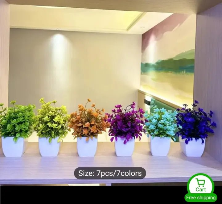 Pack of 7 Mini Plant Artificial Decoration Piece with pot Best for home & Office Decoration purpose - AlifdukanAlifdukan types here :)