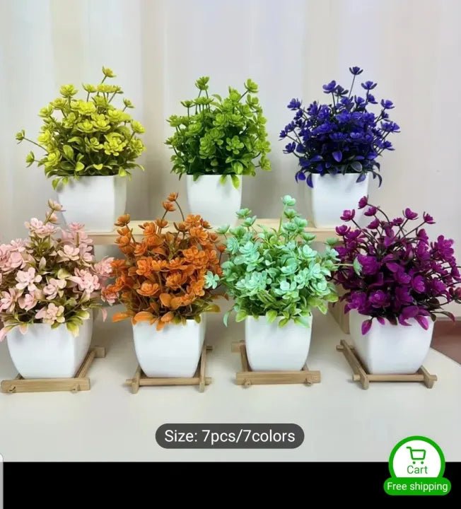 Pack of 7 Mini Plant Artificial Decoration Piece with pot Best for home & Office Decoration purpose - AlifdukanAlifdukan types here :)