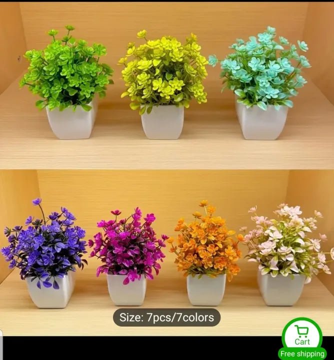 Pack of 7 Mini Plant Artificial Decoration Piece with pot Best for home & Office Decoration purpose - AlifdukanAlifdukan types here :)