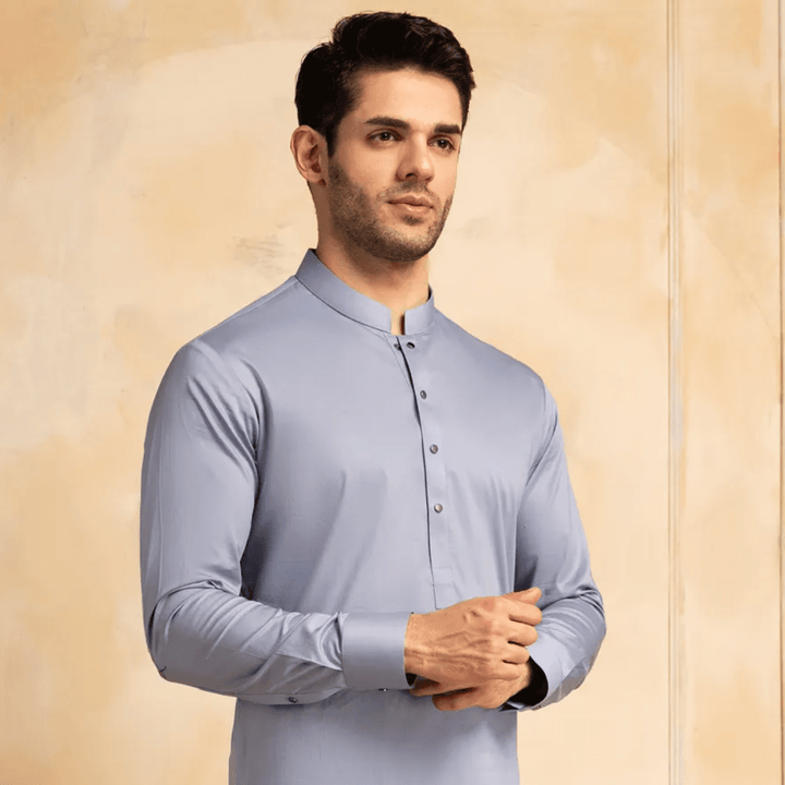 PERIWINKLE COTTON CASUAL KAMEEZ SHALWAR - AlifdukanAlifdukan types here :)