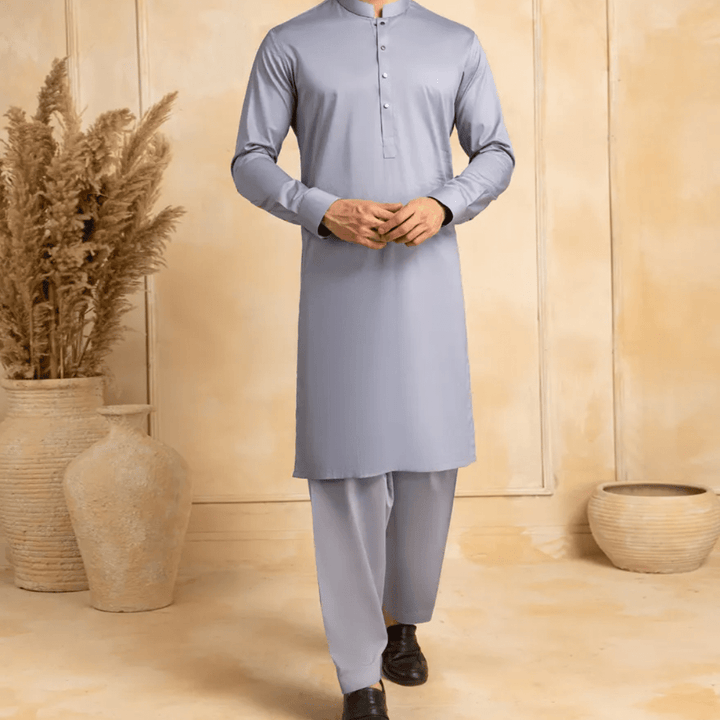 PERIWINKLE COTTON CASUAL KAMEEZ SHALWAR - AlifdukanAlifdukan types here :)