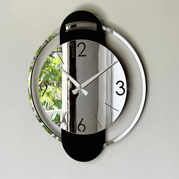 Plexi Mirrored Plexiglass & Black Wood Wall Clock, Modern Office Wall Art, Analog Silent Wall Clock, Wall Clock Numbers - AlifdukanMini Supplier types here :)