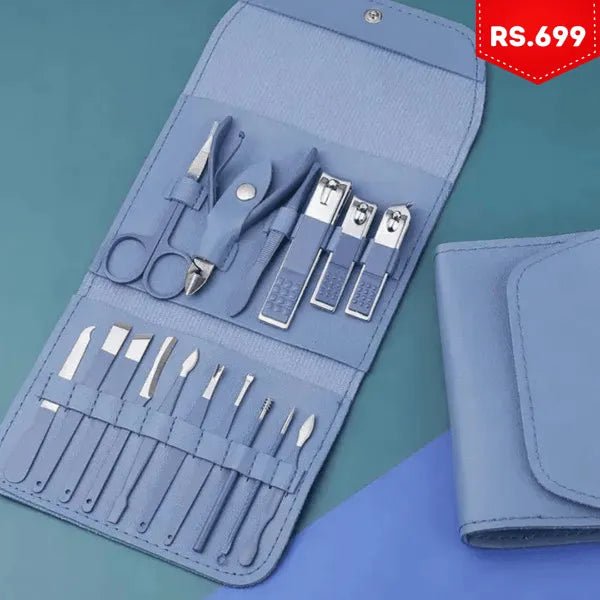 Premium 16 - in - 1 Professional Manicure & Pedicure Nail Care Set with Leather Case - AlifdukanAlifdukan types here :)