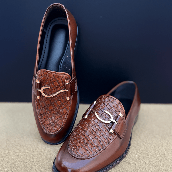 Premium Brown Woven Leather Loafers for Men - Alifdukanstylebyalif types here :)
